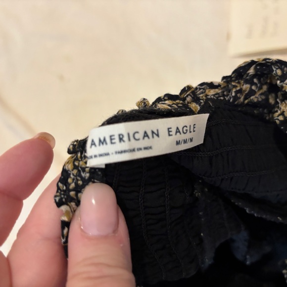 American Eagle Outfitters Black & Cream Midi Dress Ruffled 100% Cotton Women’s M - Picture 3 of 7